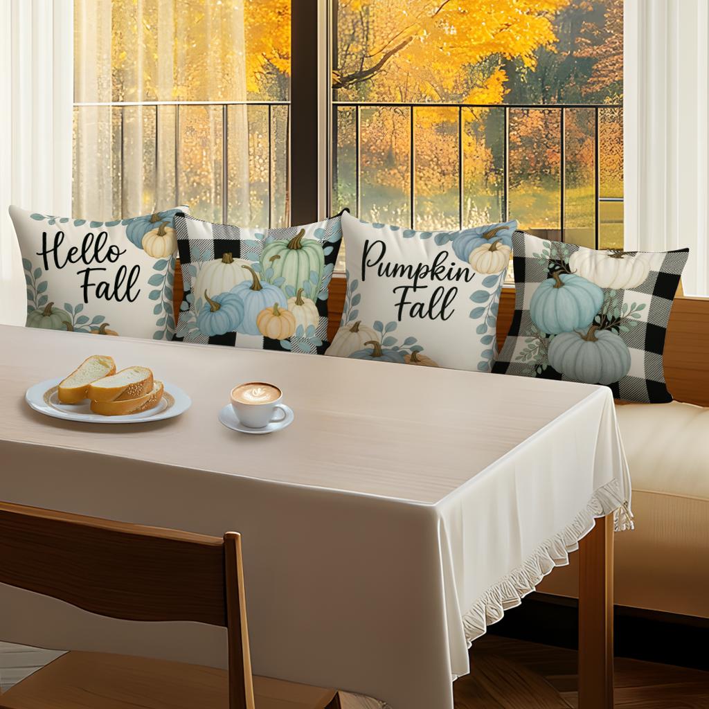 4Pcs/Set 45X45Cm Grid Light Colored Pumpkin Pillowcase Bedroom Sofa Living Room Cushion Cover 100% Polyester Home Decor