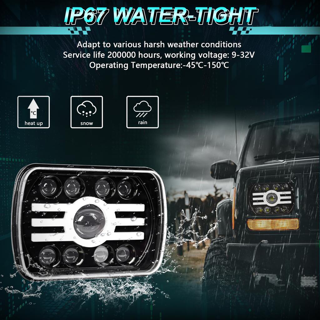 2PCS 7 Inch LED Headlights, 5x7   7x6   Rectangular LED Headlights with High Low Beam DRL Turn Signal Replacement for