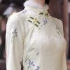 Long Sleeve Winter Cheongsam Dress Women Warm Fleece-Lined Modern Chinese Style Midi Length Stand Collar