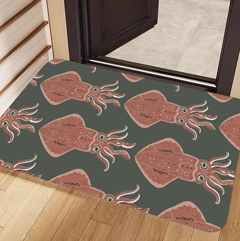 Marine Life Starfish Dolphin Octopus Squid Pattern Doormat Non Slip Decorative Floor Mat for Home Entrance Bathroom Living Room 40x60cm