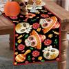 Mexico Day of The Dead Skull Guitar Floral Linen Table Runner Dia De Los Muertos Kitchen Dining Table Runners Fiesta Party Decor