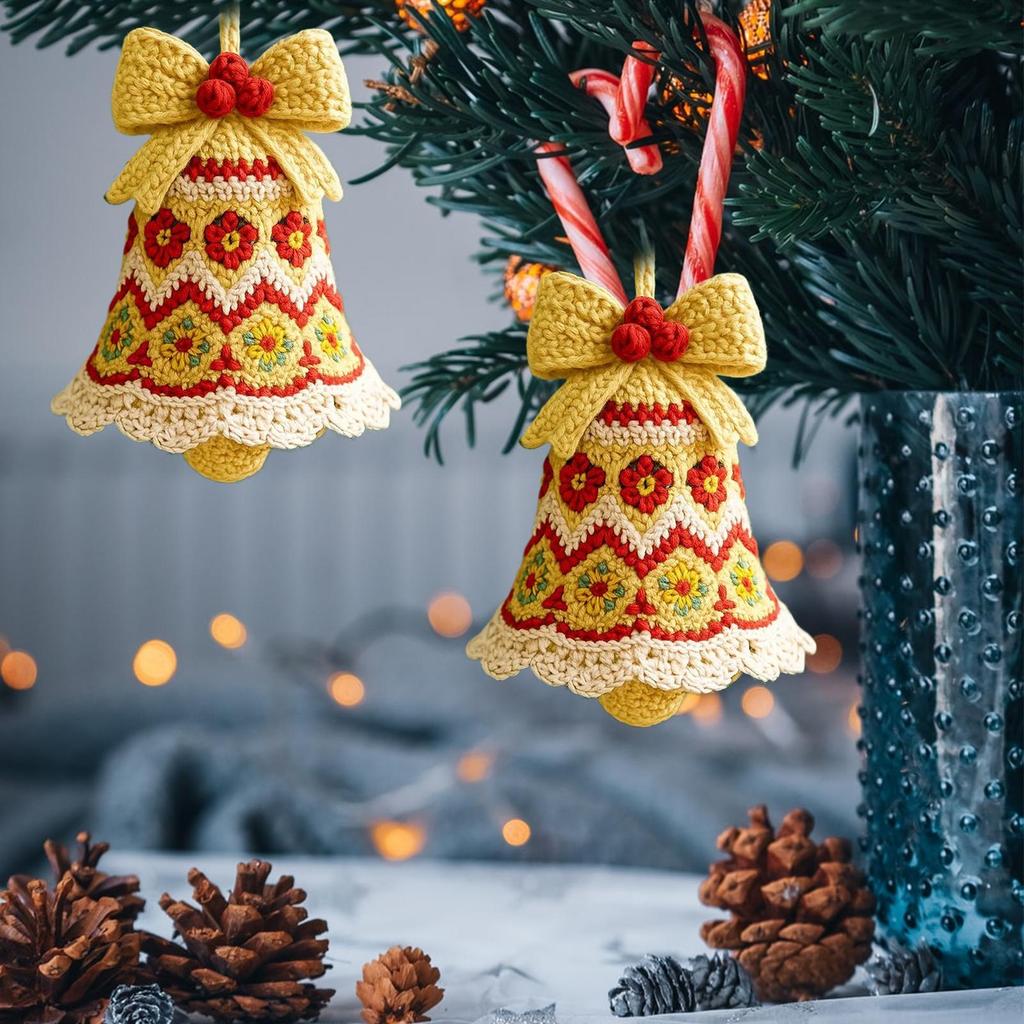 Crochet Christmas Ornament Kit Christmas Bell Pendant Knitting Kit Handmade Crafting Supplies For Family Bonding Mindfulness
