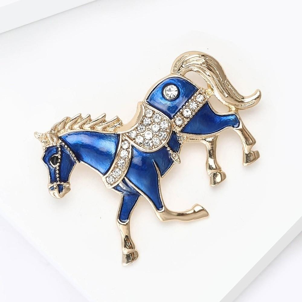 Luxury Enamel Rhinestone Horse Brooch Chinese Style Animal Lapel Pins Elegant Zodiac Pin  Festival