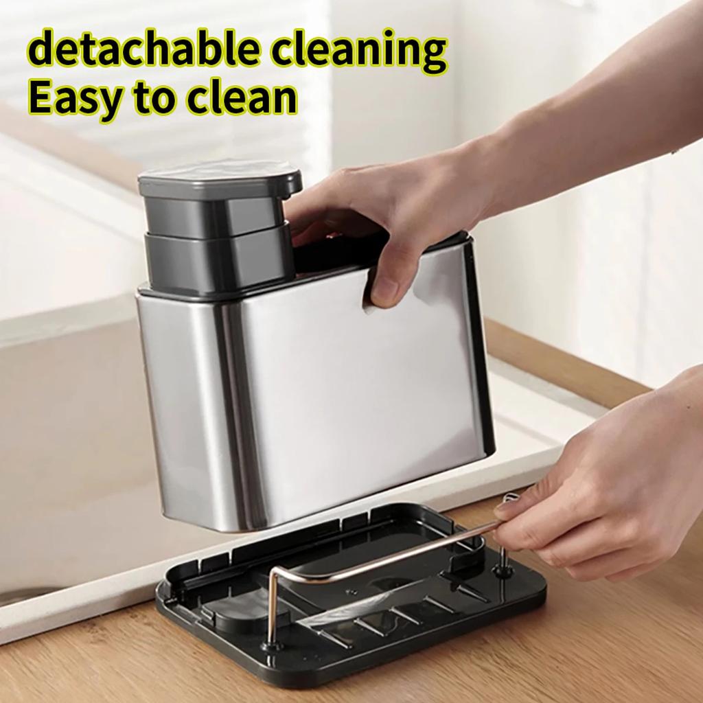 Stainless Steel Soap Dispenser + Sponge Holder 2-in-1 Kitchen Cleaning Storage Leak-proof & Easy To Clean