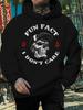 Men's Funny Skeleton "I Do Not Care" Quote Graphic Black Hoodie Cotton Blend Street Loose Fit Sweatshirt with Drawstring and Kanga