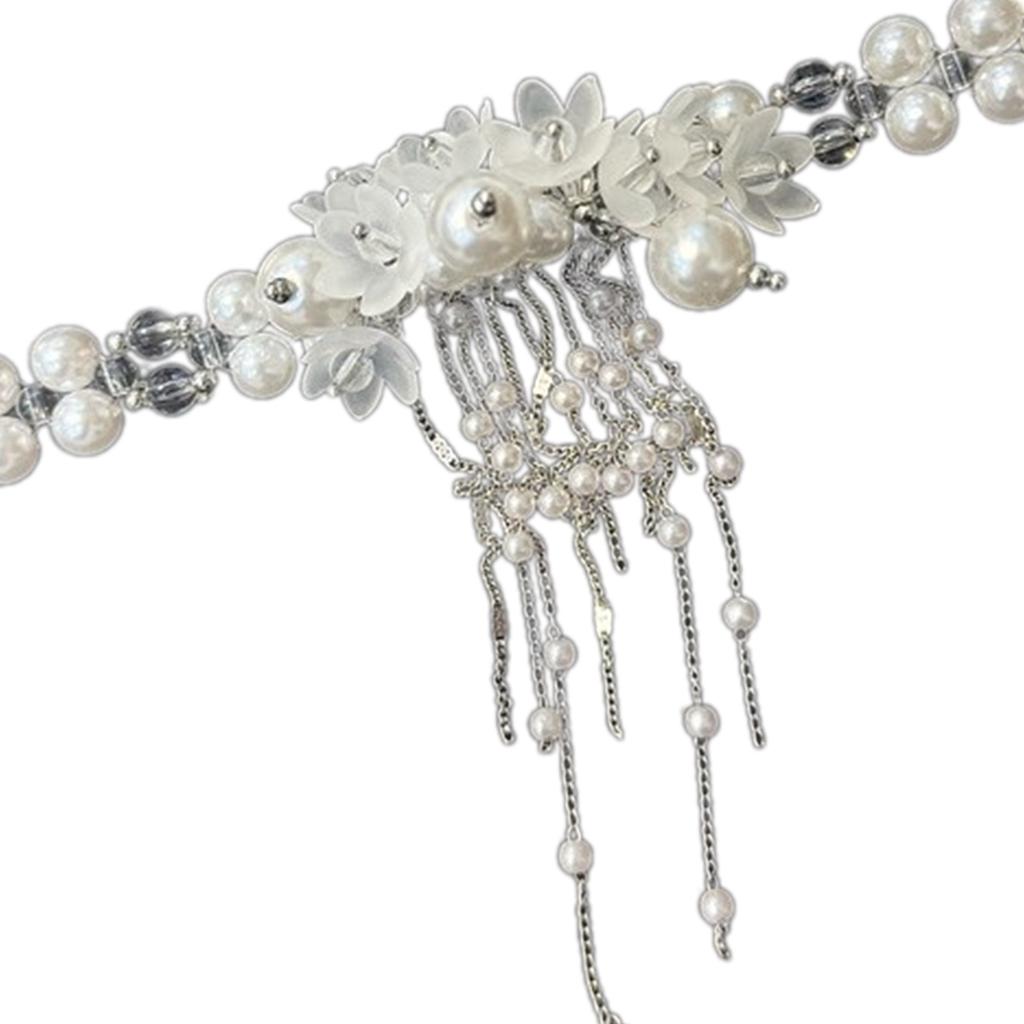 Fashionable Pearl Bead Neckchain Flower Pendant Fringe Collarbone Necklace Adjustable Choker Stylish Accessory for Women