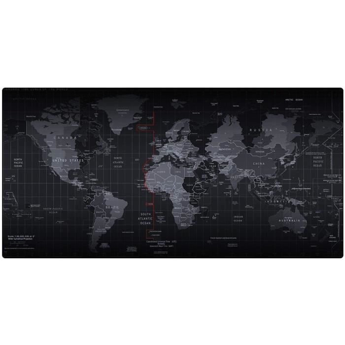 Tapis de souris hydrofuge Gaming Carte du monde (1000 mm X500 mm X 2 mm)