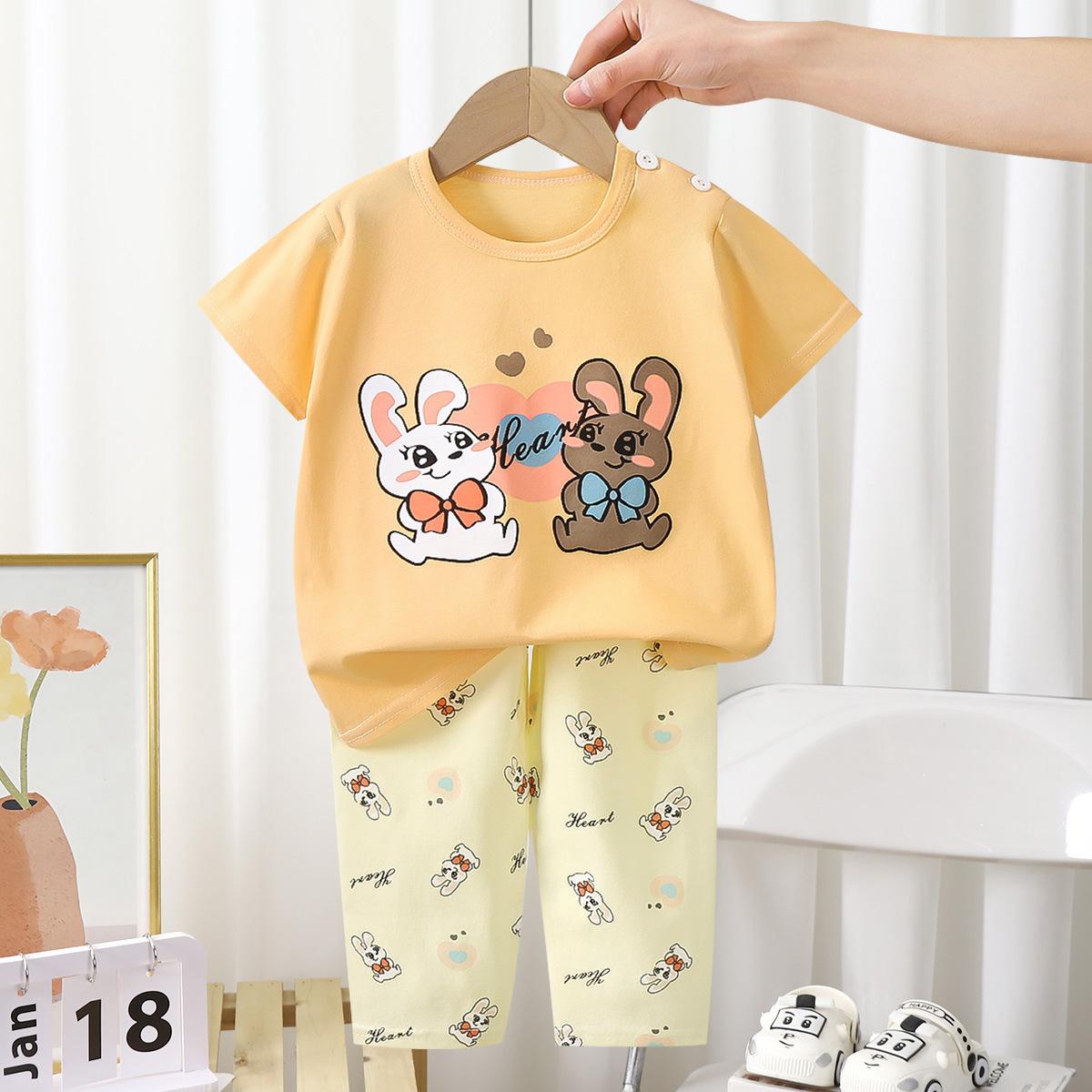 

Детская хлопковая летняя повседневная пижама с короткими рукавами для мальчиков и девочек 110cm