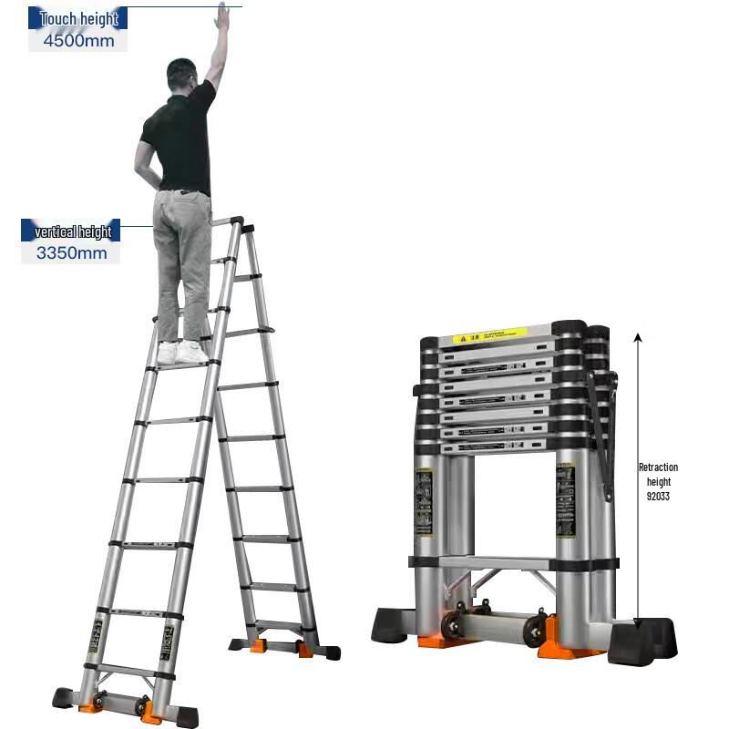 Heavy-Duty Aluminum Telescopic A-Frame Ladder with Wide Steps