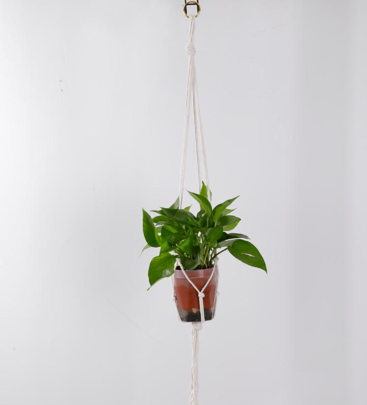 Zahradní tkaný závěsný koš: Dekorativní držák na květináče z konopného lana s háčkem do interiéru/venkovního prostoru