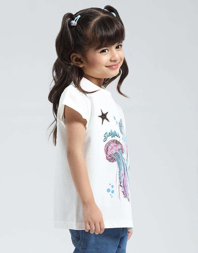 Monte Carlo Girls Printed Round Neck Half Sleeve Top