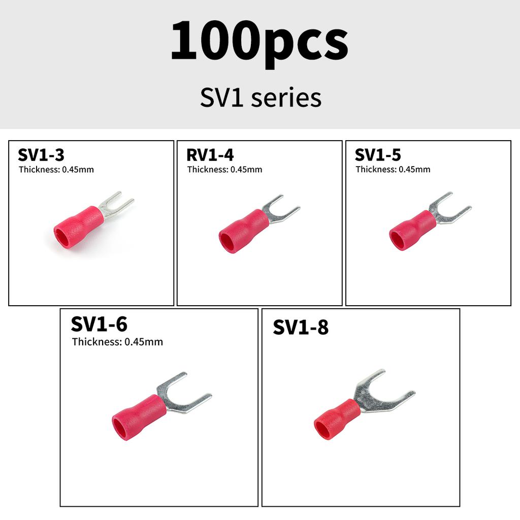 100Pcs Brass Fork Spade U-Type Non-Insulated Wire Connector Electrical Crimp Ground Terminal 10-22AWG Red