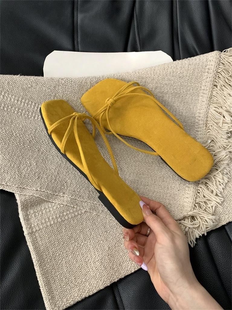 French square head pinch flip-flops shoes women's summer Roman sandals gentle thin strap flat toe cool slippers