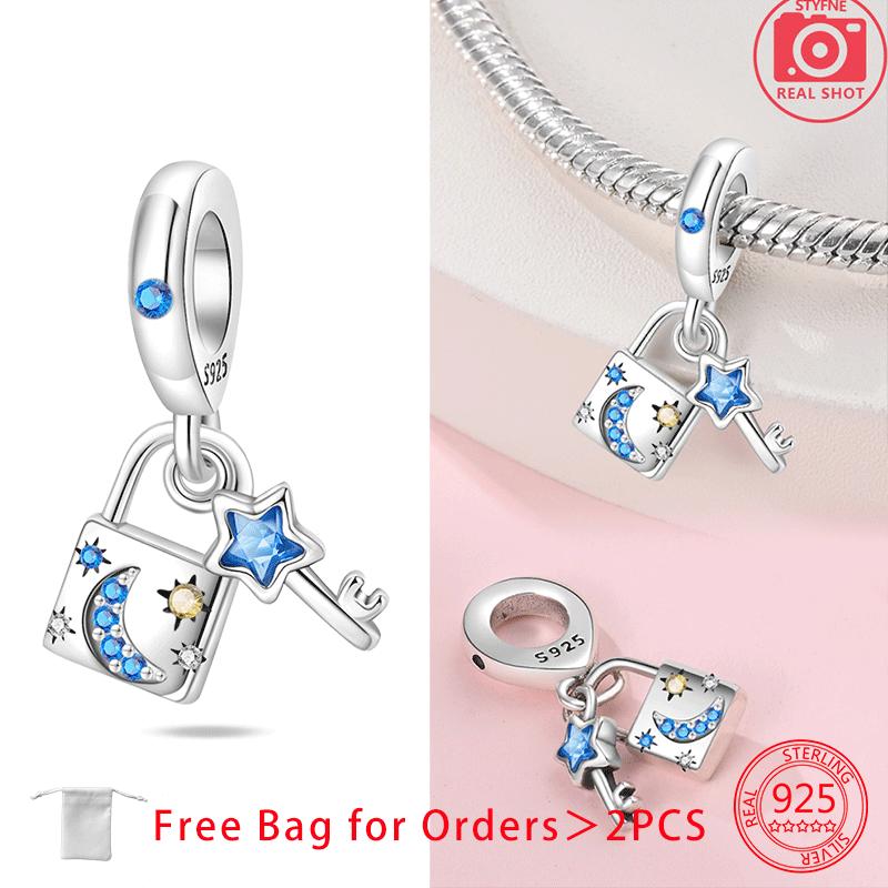 Charms Shining Zircon Moon Planet Rainbow Star Beads Copper Pendant Fit Original Bracelets Diy Women Jewelry Fine Gift