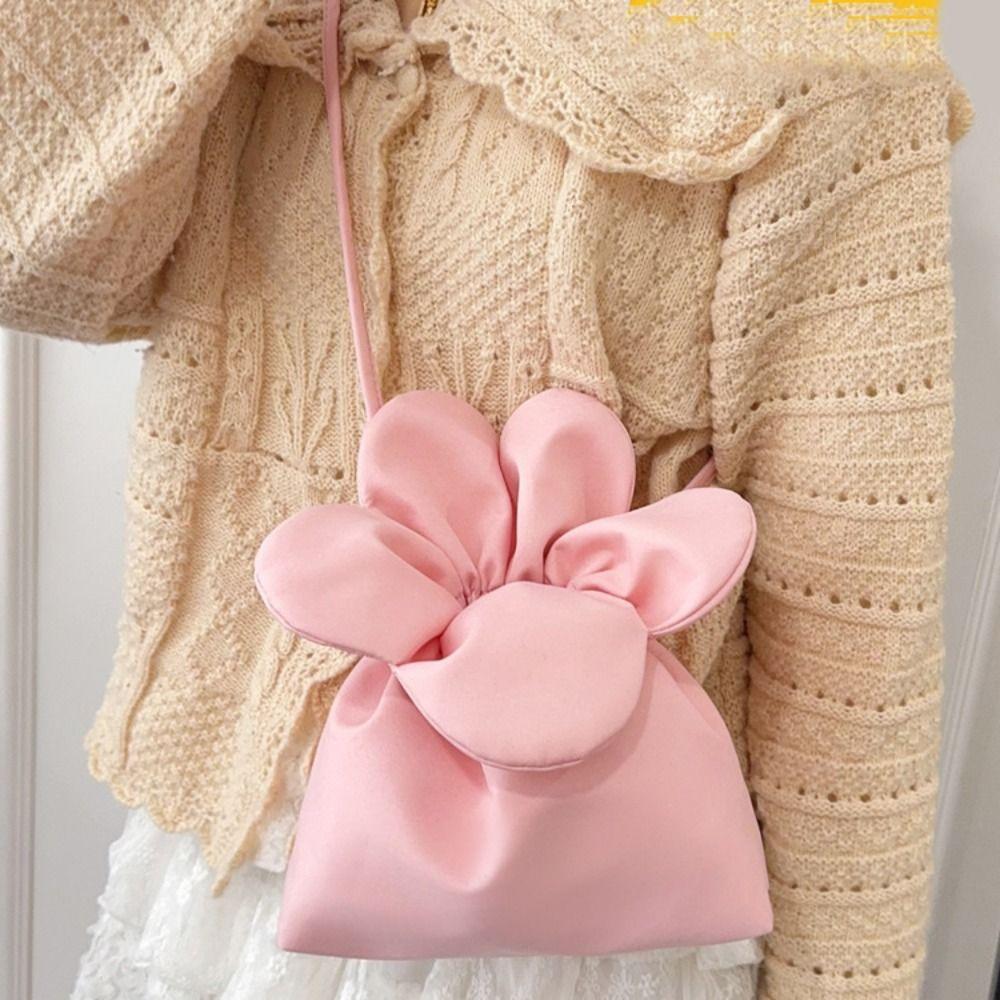 Cute Small Flower Bag Korean Style Floral Bucket Bag Casual Canvas Shoulder Bag Shopping