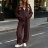 Damen Samt-Set, Lässiges Zweiteiler-Outfit mit Langarm-Oberteil und Hose