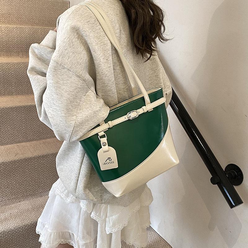 2025 new bag women, elegant style belt buckle shoulder bucket bag tote bag, large-capacity handbag