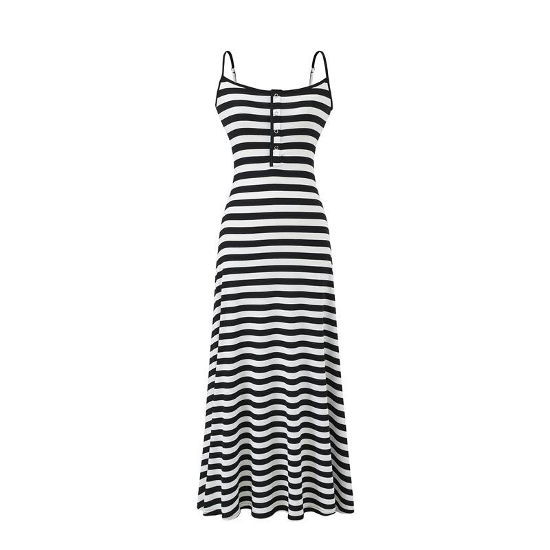 Korean Style Striped Camisole Dress: Elegant, Sleeveless, Off-Shoulder Bodycon Long Skirt