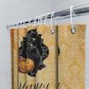 Halloween Shower Curtain with Jack-O-Lantern Pumpkin Print Fall Decorations for Bathrooms Black Cat Yellow Damask Pattern Reusab