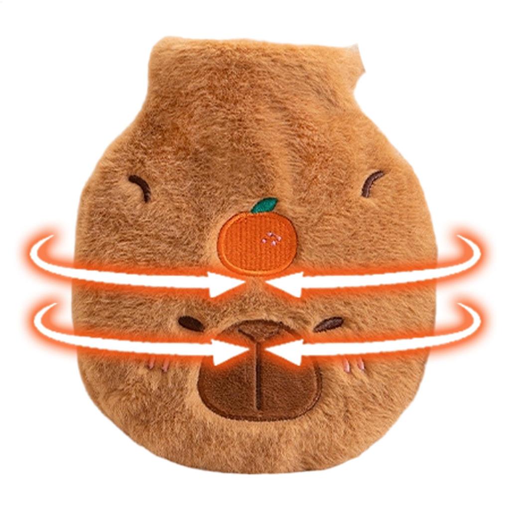 Cartoon Plush Capybara Hot Water Bottle Portable Cute Winter Warm Belly Big Warm Water Bottle Flannel Cover Winter Warming