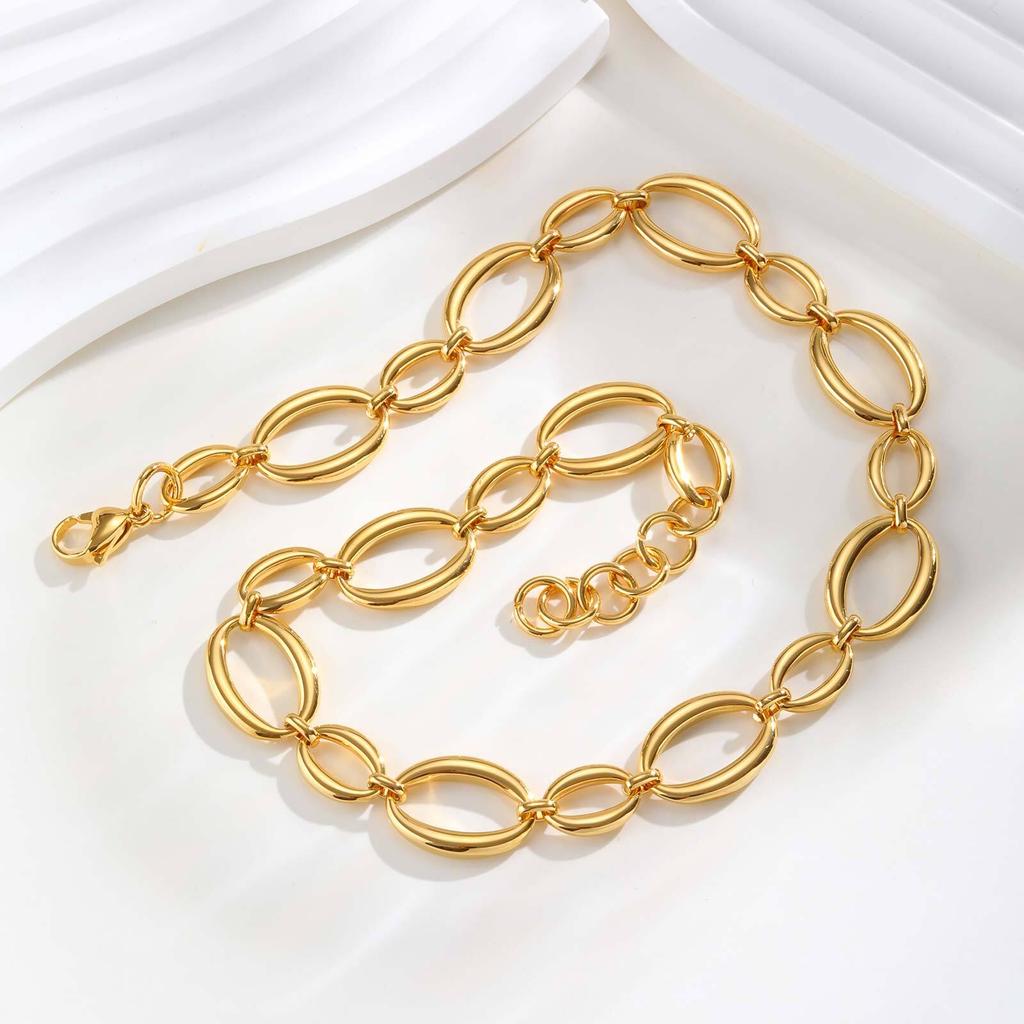 Collana Geometrica Minimalista a Catena in Acciaio Inossidabile per Donna, Placcata Oro PVD 18k, Gioielli Impermeabili all'Ingrosso