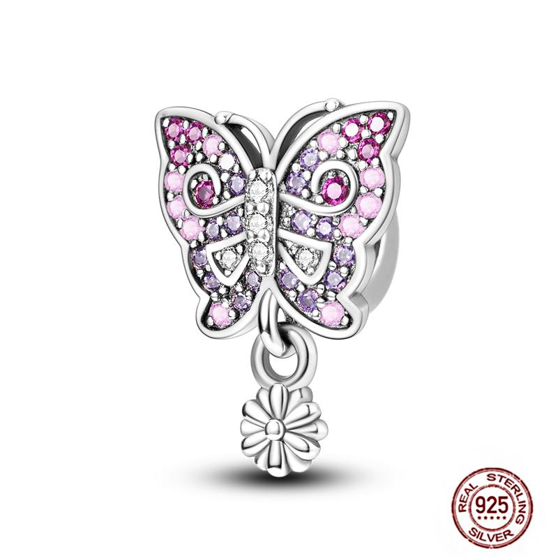 Colorful Heart Murano Glass Flower Travel Pink Charm Bead Components Copper Metal Compatible With Authentic Original Bracelet High Quality Fine