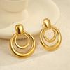GEMCHIC Women's Vintage Gold Tone Stainless Steel Double Layer Geometric Circle Drop Earrings Fashion Jewelry