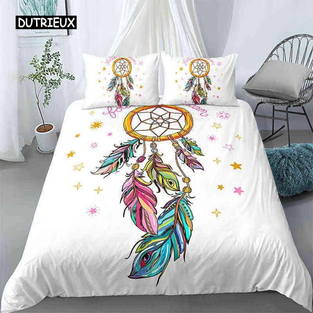 Dreamcatcher-Bettbezug-Set, King-Size-Bett, Boho-Traumfänger-Bettwäsche-Set, Mikrofaser, Bohemian-Stil, Bettdeckenbezug für Mädchen und Frauen