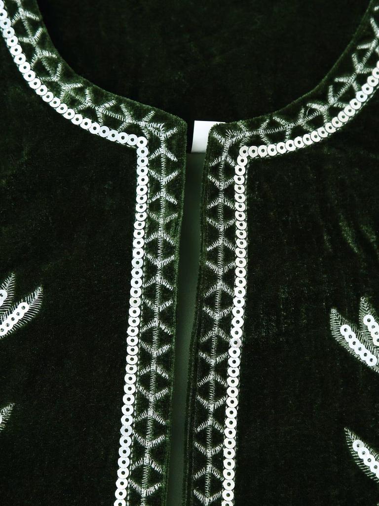 European American Women's Velvet Embroidered Sequin Vest