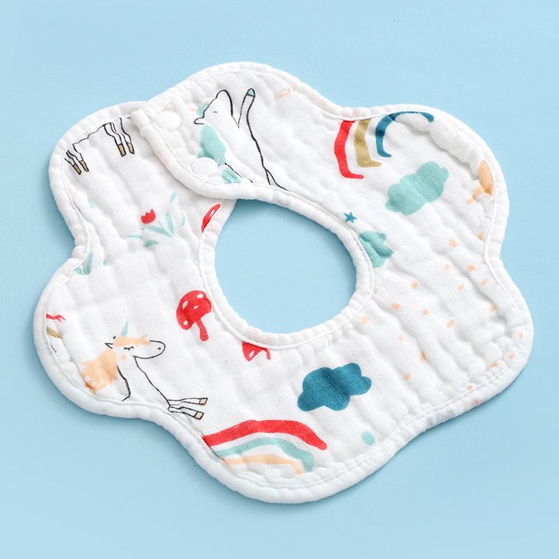 Pure Cotton 360° Baby Saliva Bib - Six-Layer Petal Design