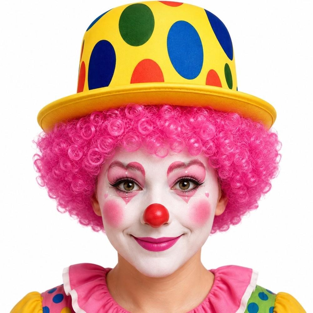 Colorful Afro Clown Wig Top Hat Set Funny Polka Dot Print High Hat Kinky Curly Wig Carnival
