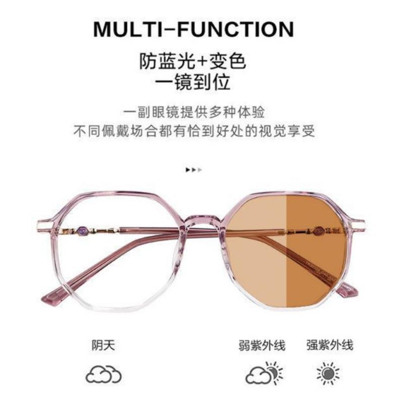 Color-changing glasses women's advanced sense of gradual change purple frame powder sheet ultra-light anti-blue photosensitive sunshade sunglasses