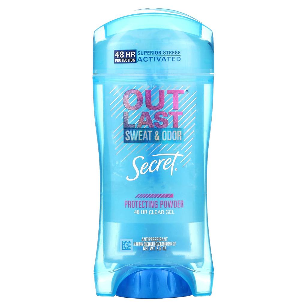 Secret Outlast, 48-Hour Clear Gel Deodorant, Protecting Powder, 2.6 Oz (73 G)