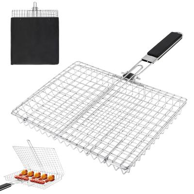 Kohlenstoffstahl Multifunktionaler Fischgrillkorb Gemüse Bonus Aufbewahrungstasche Outdoor BBQ Grillen Leicht zu tragen