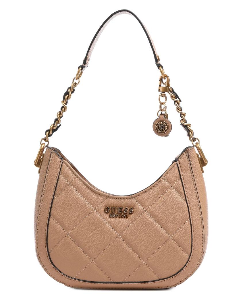 Женская сумка Guess Abey, маленькая бежевая стеганая сумка-хобо с брелоком