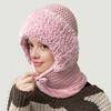 Gestrickte Kopfbedeckung Einfarbig 3-in-1 Damen Strickmütze Schal Gesichtsschutz Winddicht Skifahren Wandern Fleecegefüttert Winter Stirnband