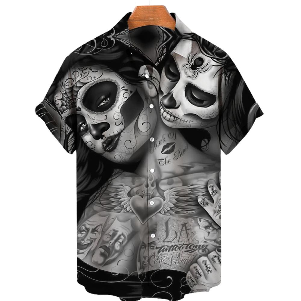 Summer Funny Skull 3D Printed Shirt Man and Women Casual Fashion Short Sleeves Shirts Men Button Lapel Streetwear Men s Clothing S