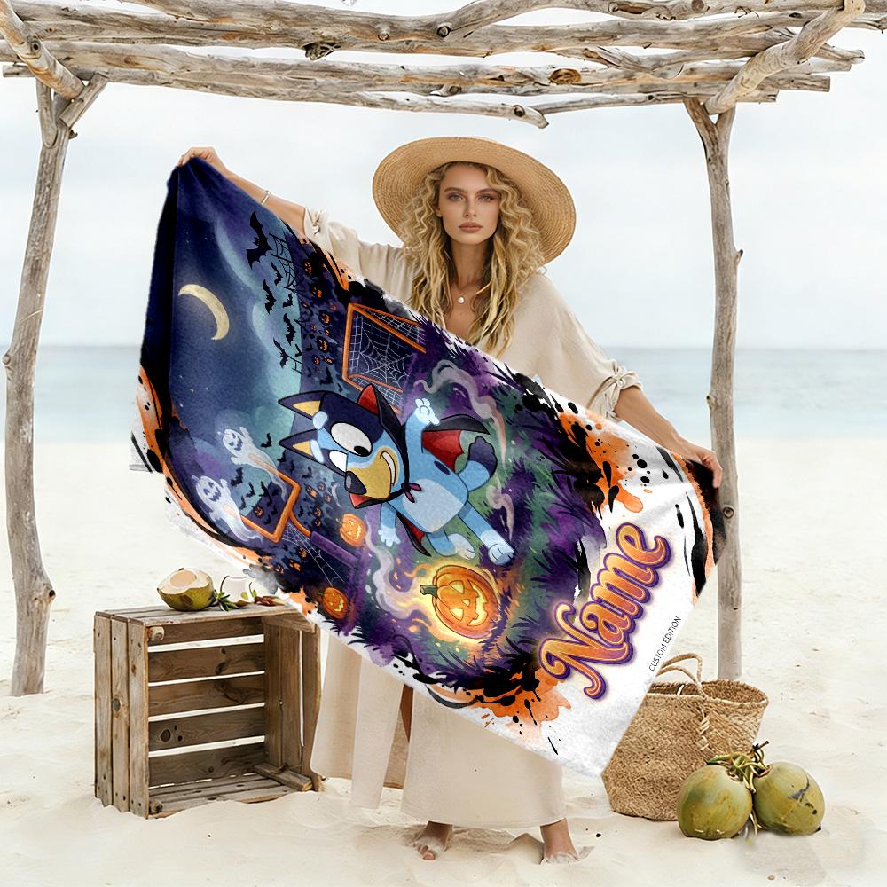 Halloween Night Adventure Personalized Name Beach Towel Soft Durable Quick-Dry Perfect for Traveling Yoga Camping and Swimming