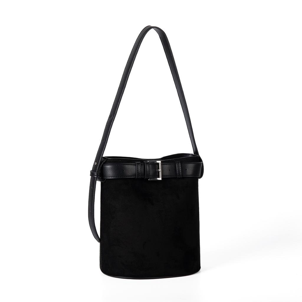 New Suede Spliced Bucket Bag for Women with A Sense of Luxury, Retro Fashion, Hand-held Shoulder Bag for Women