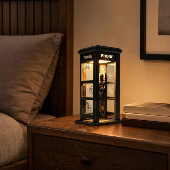 Vintage Telefonzelle Nachtlicht, Retro Rote Straßenlaterne mit Warmem LED, Miniatur Schreibtischlampe für Schlafzimmer Büro