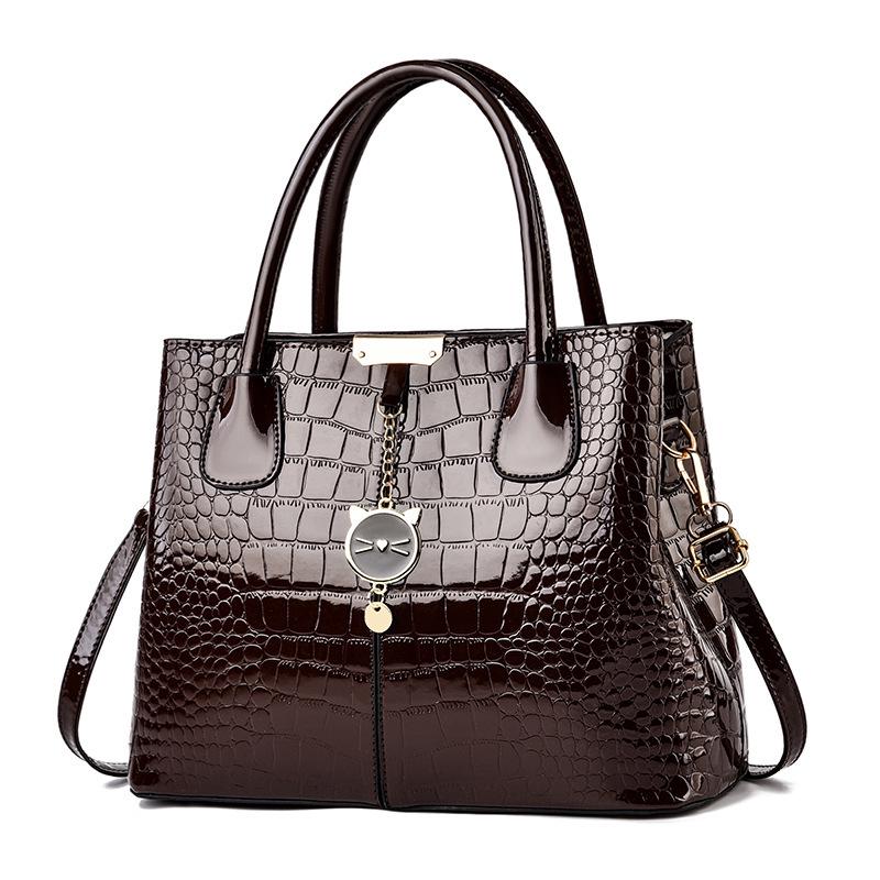 Women's Large Capacity Bright Leather Handbag - 2025 Autumn/Winter Stone Pattern Shoulder Bag