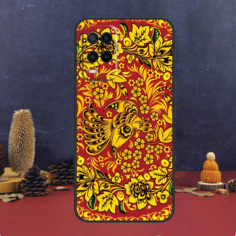 Khokhloma Russian Pattern Flower Case For OPPO A54 A74 A94 A98 A78 A79 A16 A76 A96 A5 A9 A17 A77 A15 A52 A72 A53 A57S Cover