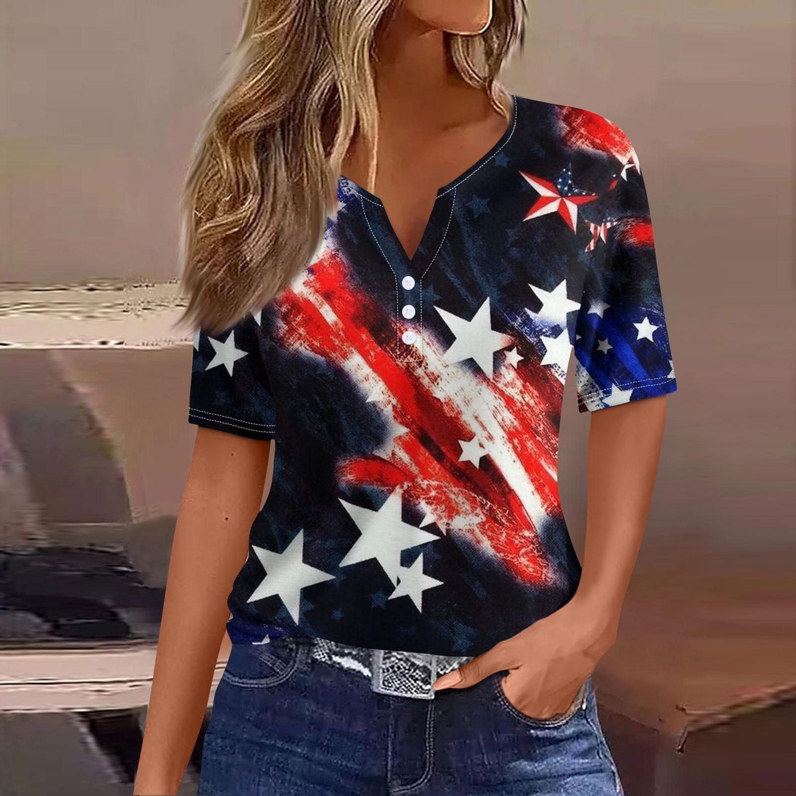 

Жен. Футболка Футболка С принтом Пуговицы С короткими рукавами Повседневные Выходные Мода Классический V-образный вырез Обычный Верх L чёрный