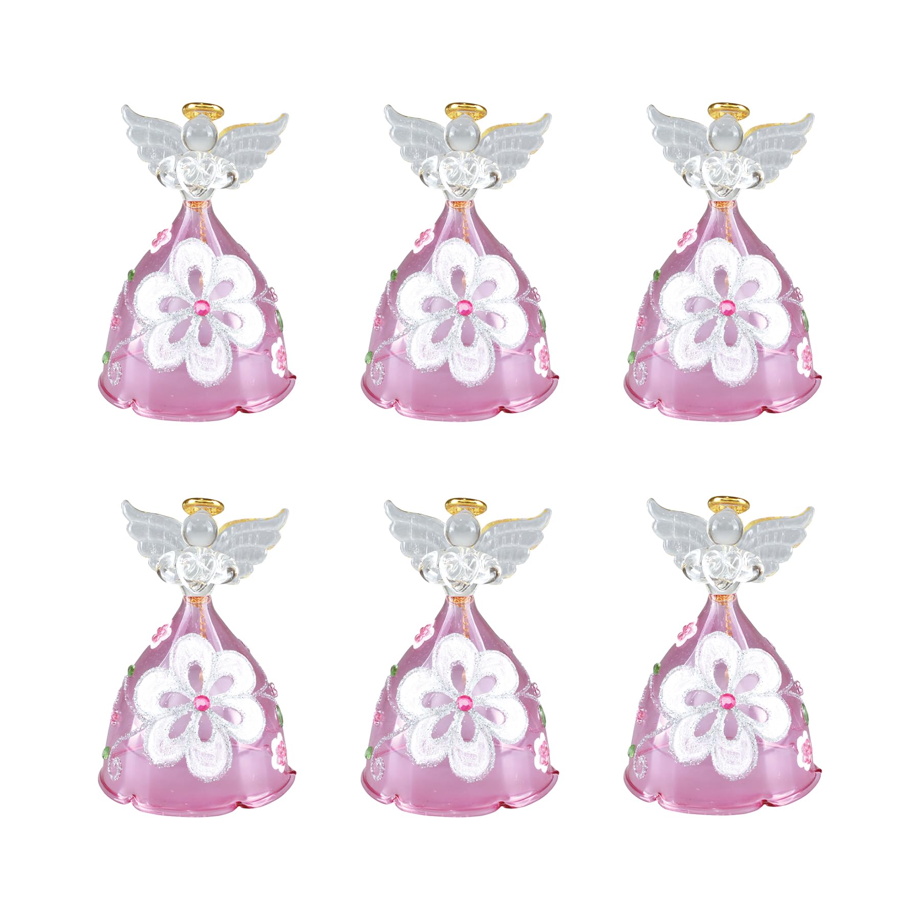 

Fourcart Cute Handmade Glass Floral Angel Bells (Set of 6)