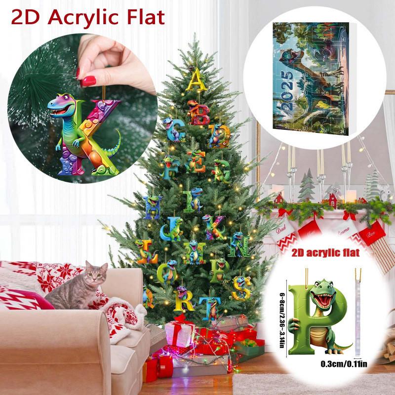 Dinosaur Christmas Countdown Calendar With Acrylic Dinosaur Accessories For Festive Decor