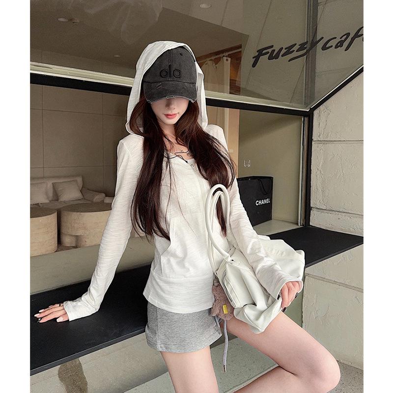 Women's Casual V-Neck Hooded Cardigan with Long Sleeves and Zipper - Versatile Sun Protection Jacket