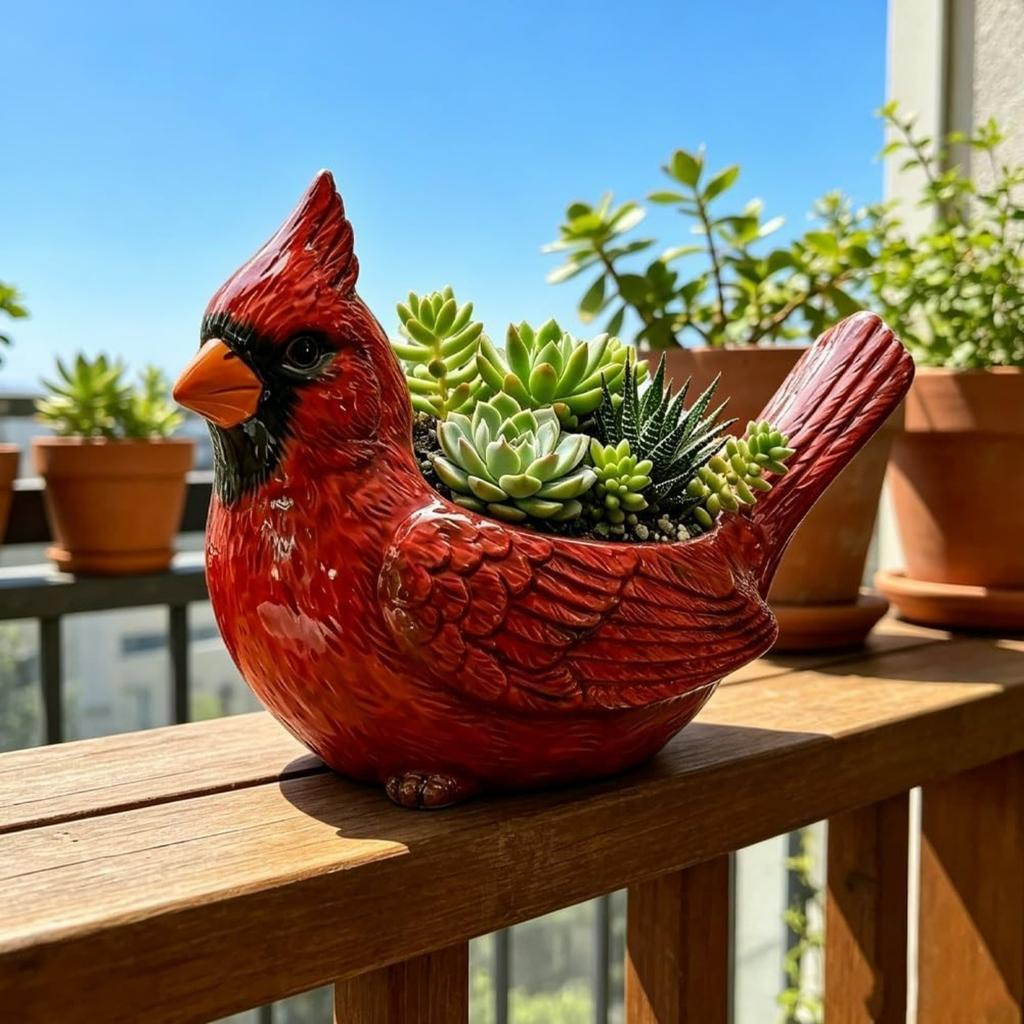 Cardinal Bird Succulent Planter,Red Resin Cardinal Flower Pot Decorative Indoor Outdoor Plant Pot for Succulents,Cute Animal Plant Pot Garden Desk