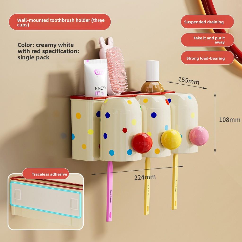 Magnetic Toothbrush Holder With Cups For Bathroom Wall Storage