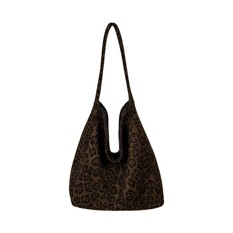 Korean Leopard Print Corduroy Tote: Women's Autumn/Winter Large Capacity Shoulder and Underarm Bag for Work and Commute