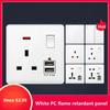 White UK Plug 13A with USB Panel UK Socket Panel, International Universal USB Mobile Phone Charging Socket, with LED Light